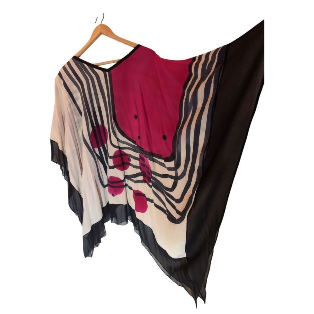 Nora Lottie Abstract Poncho Top Womens One Size Boho Art to Wear Statement - Picture 5 of 6
